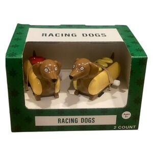 Festive Voice Racing Dogs Wind Up Toy Dachshund Hot Dog Novelty Gag Gift 2 Count